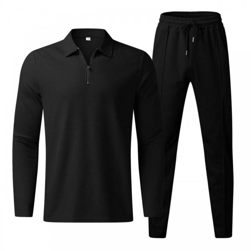 Mens Long Sleeve T-Shirt Pants Set Casual Sportswear Outfit Cotton Blend Two Piece Suit