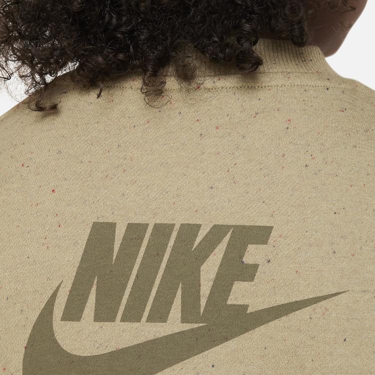 Nike Sportswear Icon Fleece Logo Print Ribbed Crewneck Loose Fit Sweatshirt Kids sweatshirt Khaki FN7274-276