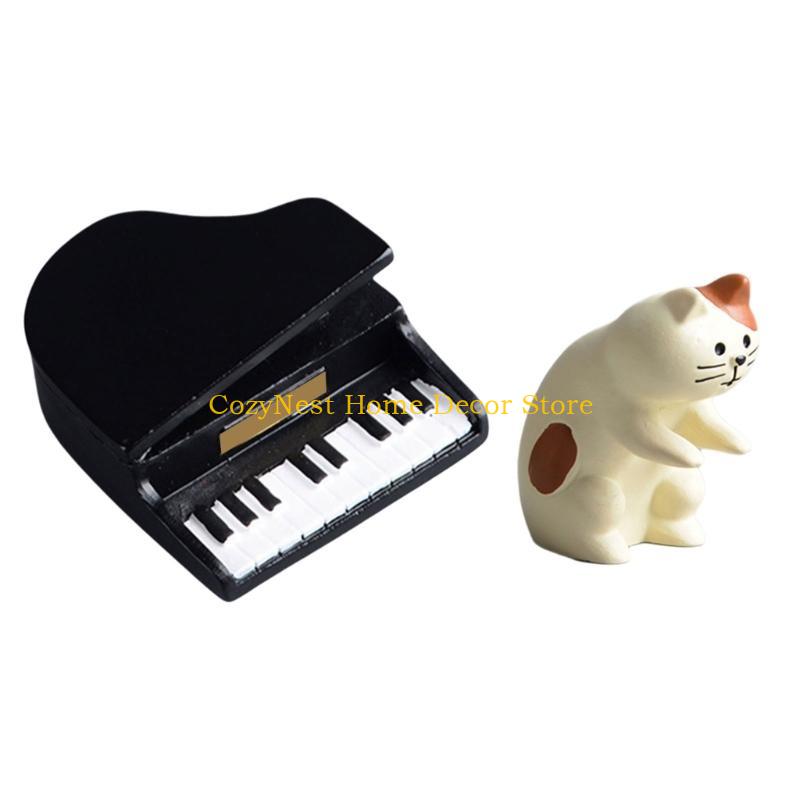 92MF Миниатюрные Фигурки Кошек и Пианино Милые Смоляные Кошки Статуэтки Пианиста Набор для Приборной Панели Автомобиля и Декора Рабочего Стола Дома