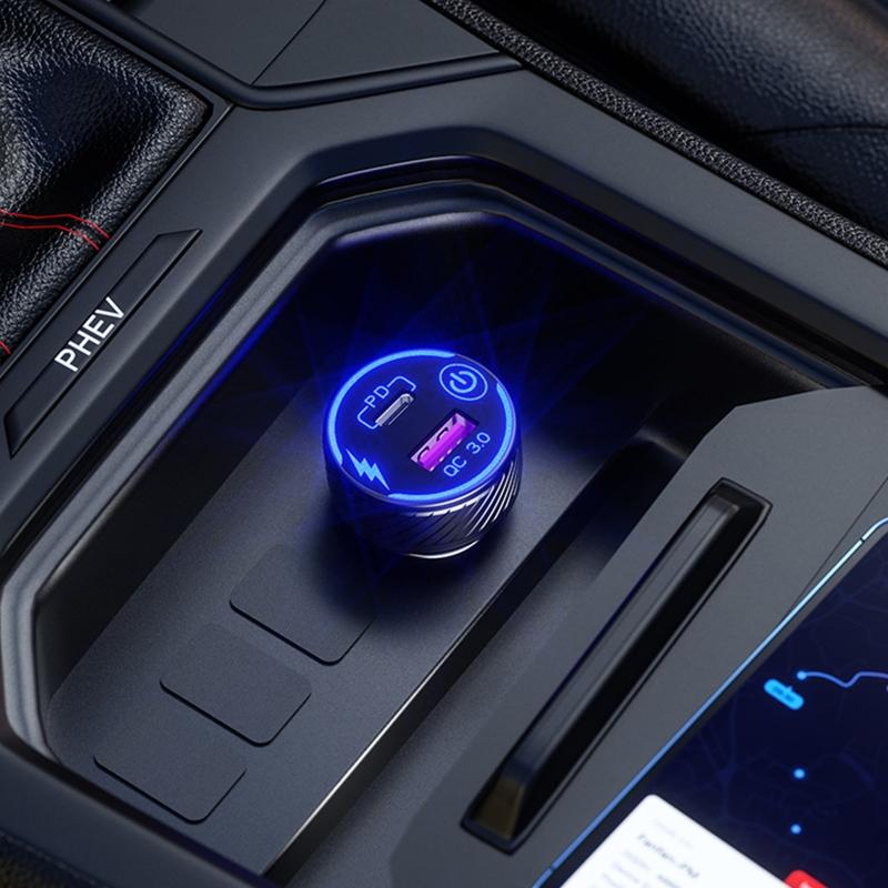 Universal QC3.0 USB Dual Port USB C Type C PD Car Adapter Fast Car Charger with for Touch Power Switch LED Backlight