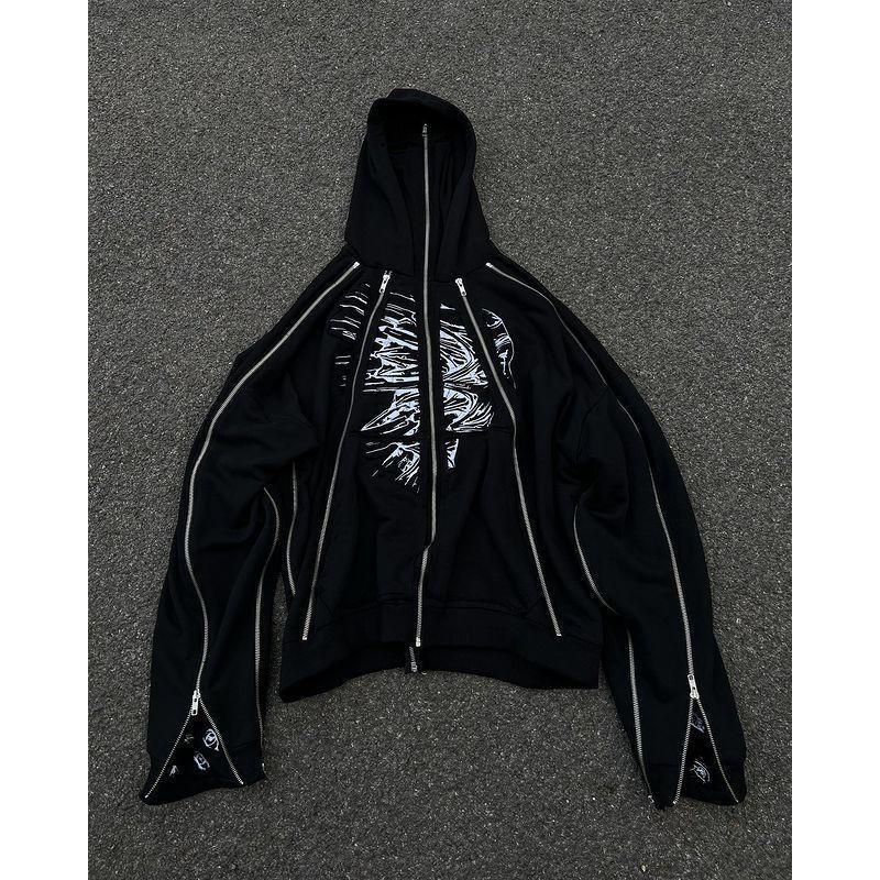 Unisex Oversized Hooded Sweatshirt With Eye Print Zipper Front Streetwear Winter