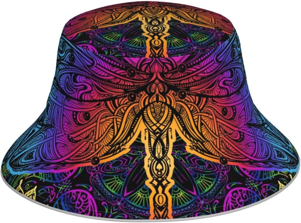 Rainbow Mandala Print Bucket Hat Psychedelic Bohemian Pattern Sun Hat For Men Women Summer Beach Festival Outdoor UPF