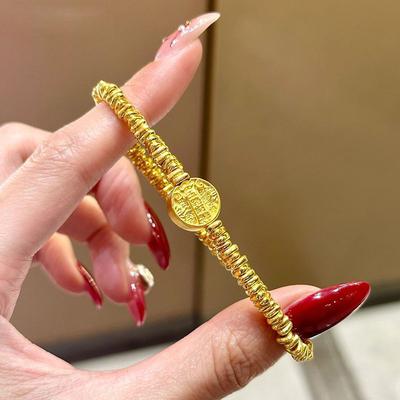 Antikt Guld Femvägs Rikedomens Gud Brutet Guldarmband Damens High-End Lätt Lyx Retro Sammanflätat Armband