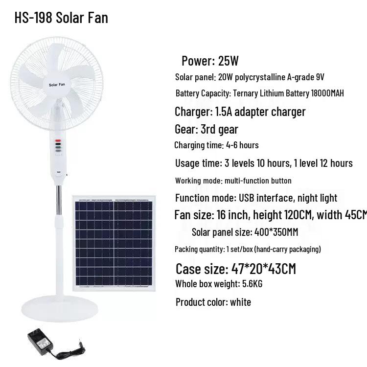 16-Inch Rechargeable Solar Floor Fan with Light for Outdoor Camping