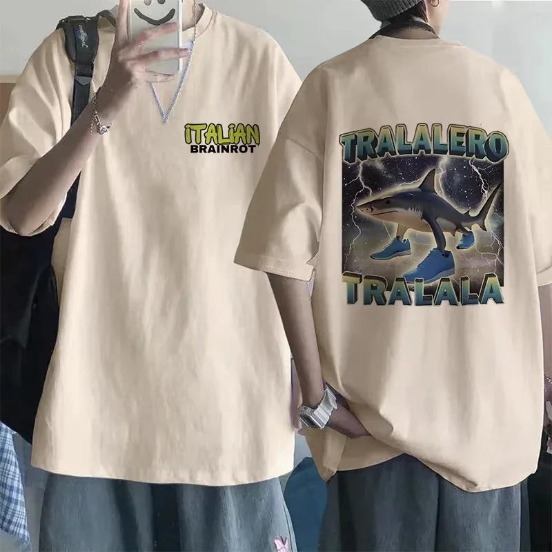 Tralalero Tralala Funny Italian Brainrot Meme Print Cotton Tshirt Summer Men Women Short Sleeve Tees Casual Sports Oversized Top