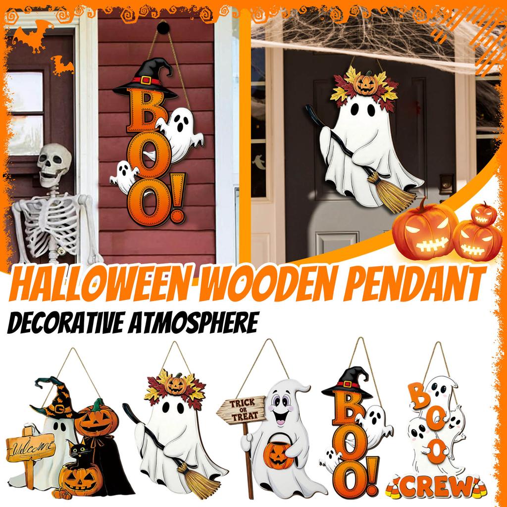 Halloween Wooden Sign Welcome Door Hanging Festival Atmosphere Pumpkin Wall Decoration Living Room Wall Hanging