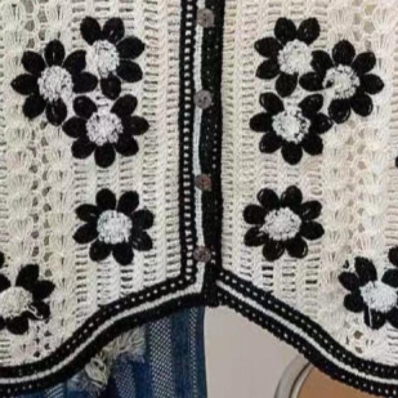 Floral Crochet Waistcoat for Women Sheer Button Front Sleeveless Open-knit Top Teen-girl Summer Boho Vacation Outfit