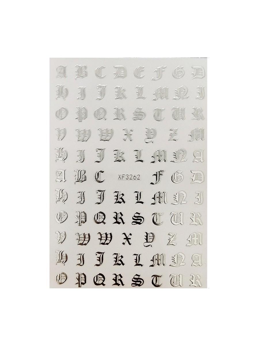 

3D Арт Наклейки для Ногтей Латинский Римский Английский Алфавит Буквы Наклейки Украшение Кончик серебряный