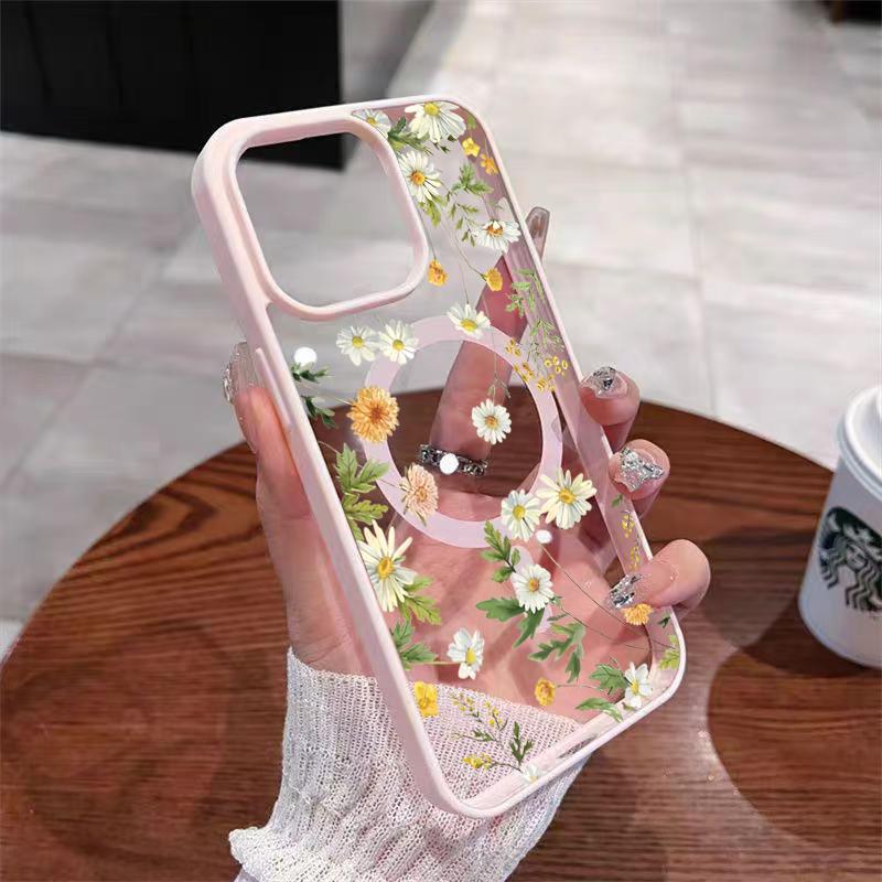 Fresh Small Floral For Magsafe Wireless Charging Phone Case for iPhone 17 16 15 14 13 12 11 Pro Max Plus Air 16E Magnetic Cover