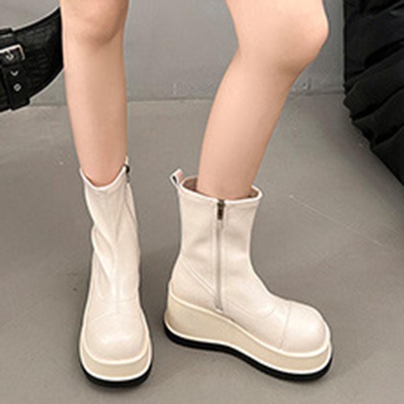 Fashion British Style Thick Bottom Round Head Ankle Boots for Women Female Autumn Thick Bottom Gothic High Heels Women's Short Boots
