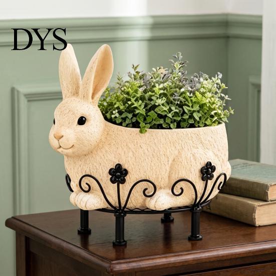 Cute Sheep Gift for Gardeners Farmhouse Planter Pot, Lamb Flower Pot with Metal Stand, Whimsical Animal Indoor Outdoor Greenery Holder Plant Container