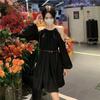 Chic French Shoulder-Baring Long-Sleeve A-Line Dress – Autumn Slim-Fit Halter Style for Women