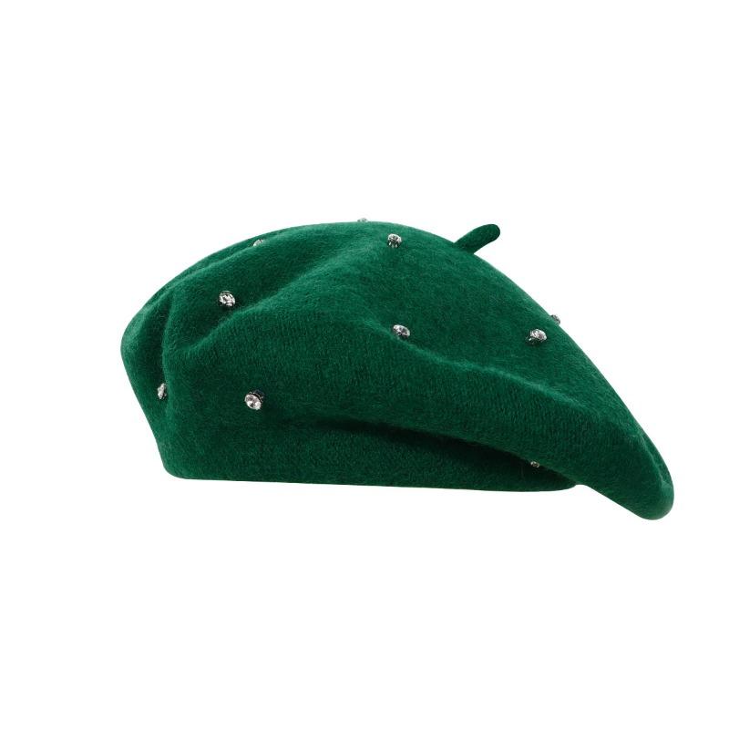 Women S Wool Beret Hat With Rhinestones Vintage Multi Color Face Slimming