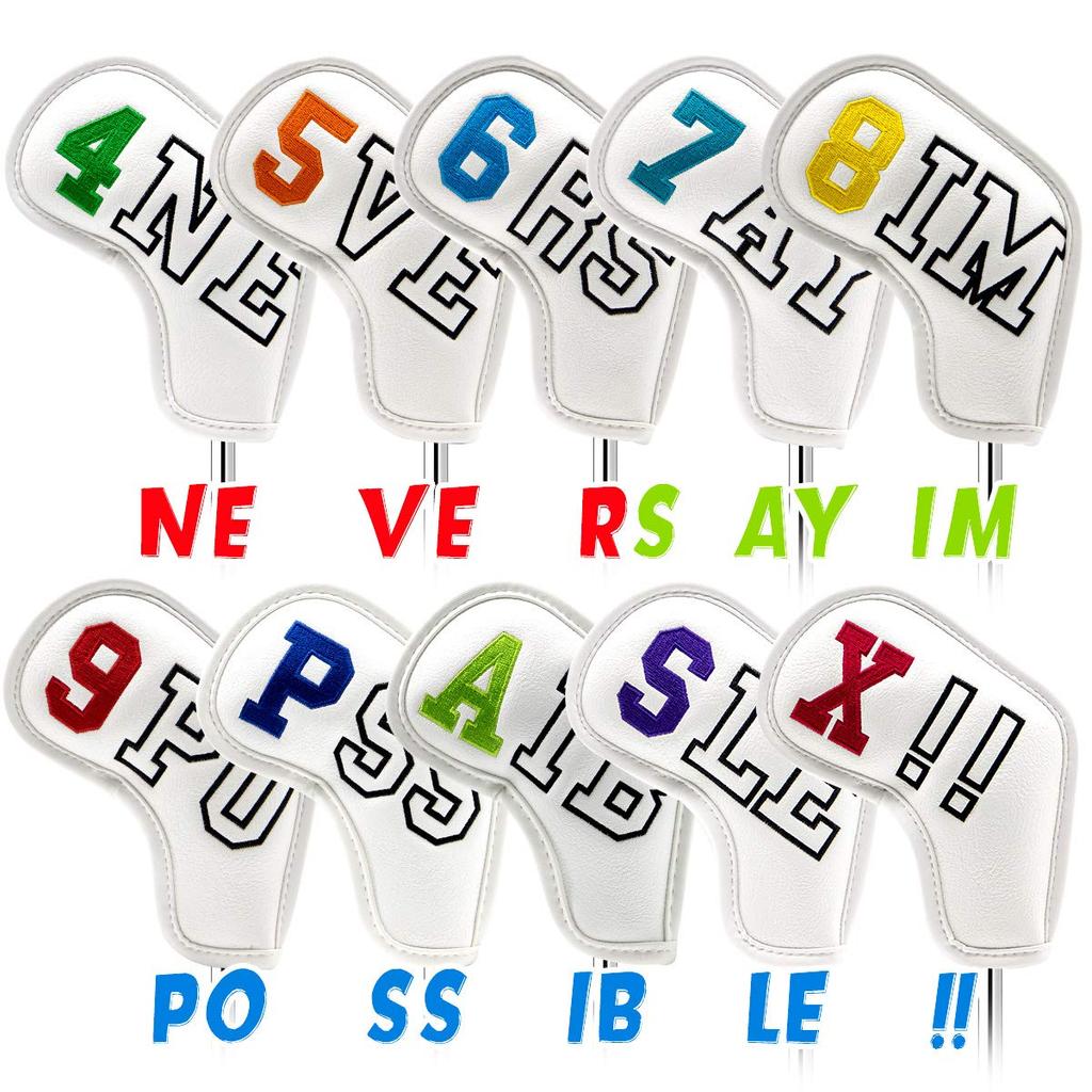 Golf Iron Cover Aliennana Golf Club Head Cover for Irons Set of 10 NEVER SAY IMPOSSIBLE Counted Luxury Embroidery Simple Iron Cover for Women and Men