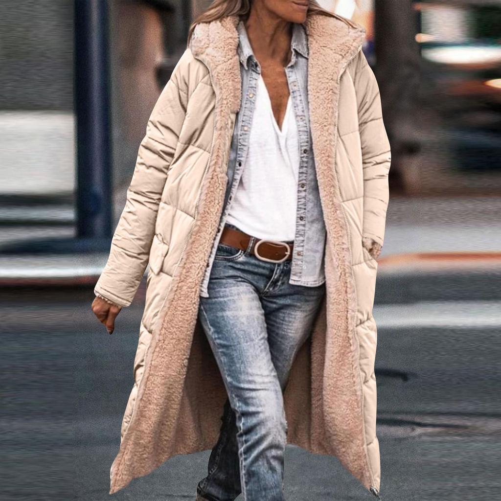 Chaqueta con capucha de manga larga reversible y diseño de patchwork elegante para mujer