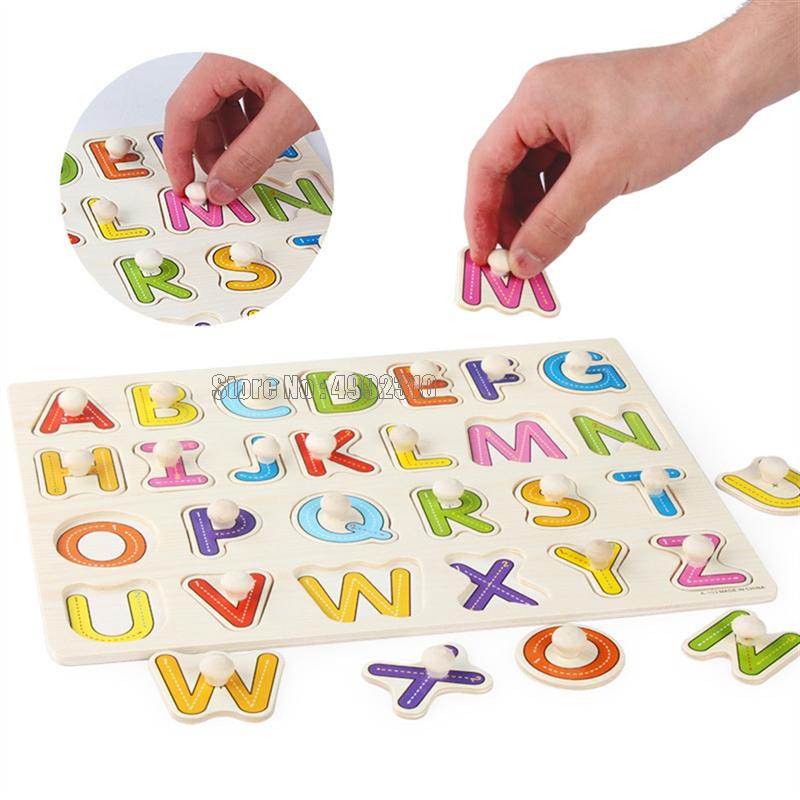 Montessori Educational Toys Game Animal Digital Number Puzzle Board Jigsaw Kids Puzzle Alphabet Letters Wooden Puzzles