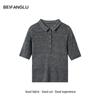 Northern Deer Women's Old Money Style Slub Yarn Polo Collar Knit Short Sleeve, 54.7 Wool, 45.3 Linen, M96Q0417