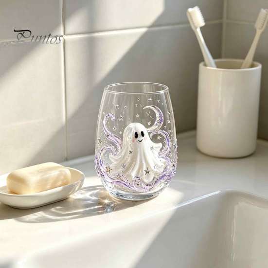 Bicchieri da festa di Halloween, Bicchieri in vetro con rilievo di zucca, fantasma, gatto, pipistrello, Bicchieri da bevande senza stelo spettrali, Bicchieri stagionali per