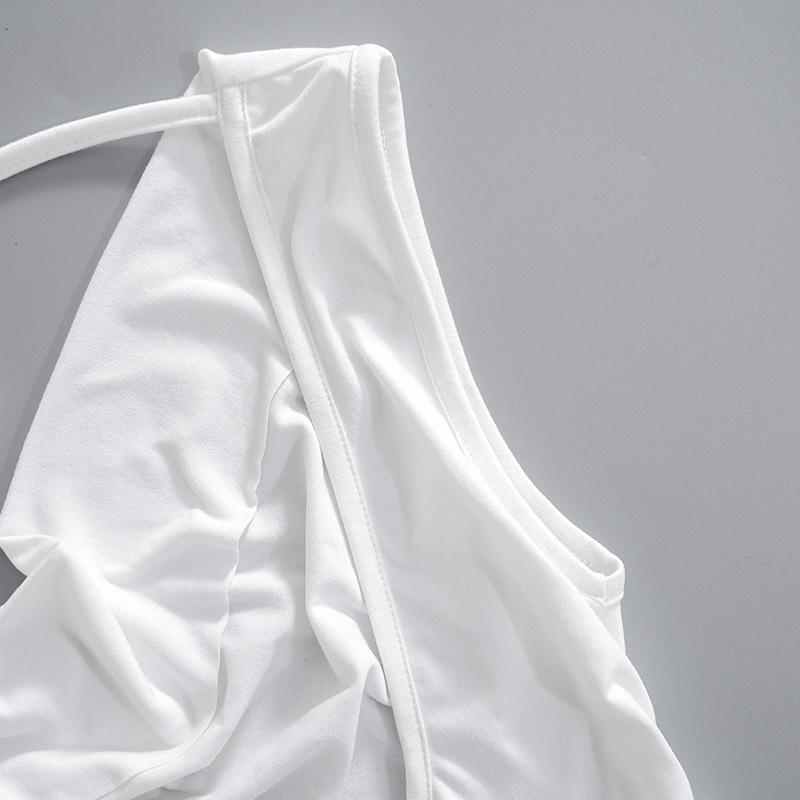 Women's Summer Solid Colour Swing Neck Sleeveless One Shoulder Backless Tie Sexy T-Shirt