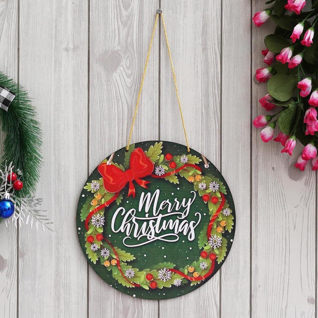 Wooden Merry Christmas Wreath Decorative Banner Door Wall Hanging | Christmas Tree Decoration Items Hanging Ornaments Props