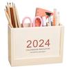 Multifunctional Desk Pencil Holder with 2024 Monthly Calendar, Office Desktop Organizer Pen Holder for Student Teacher