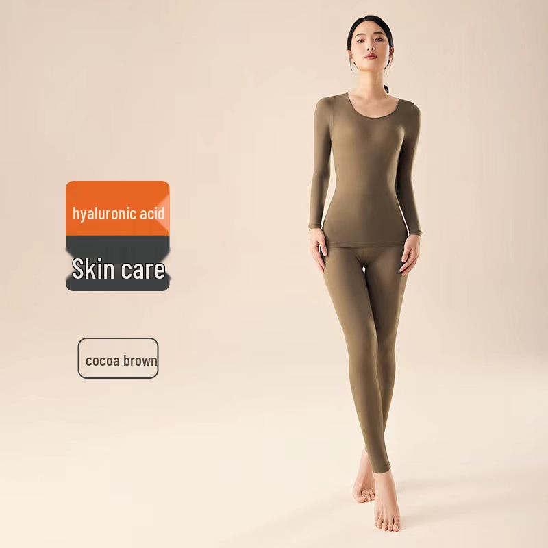 Hyaluronic Acid Seamless Women's Base Layer Set - Skin-Enhancing, High-Elasticity Warm Autumn Top & Trousers