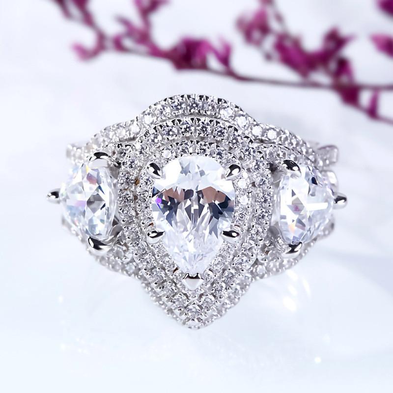 Sterling  Cubic Zirconia 3Pcs Set Rings Women for Wedding Engagement Party Luxury Trendy  Female Jewelry