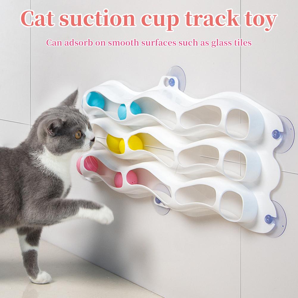 Pet Three-Tier Cat Suction Cup Window Sill Track Toy Ball Cat  Exercise Brain-Teasing Toy Wall-Mounted Self-Entertaining Toy