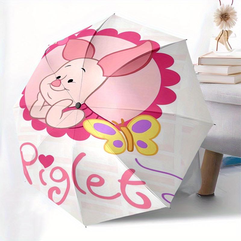 Piglet,Butterfly Theme Automatic Compact Folding Cute Umbrella - Portable and Durable, 8-Bone Iron Umbrella for All Weather0707095