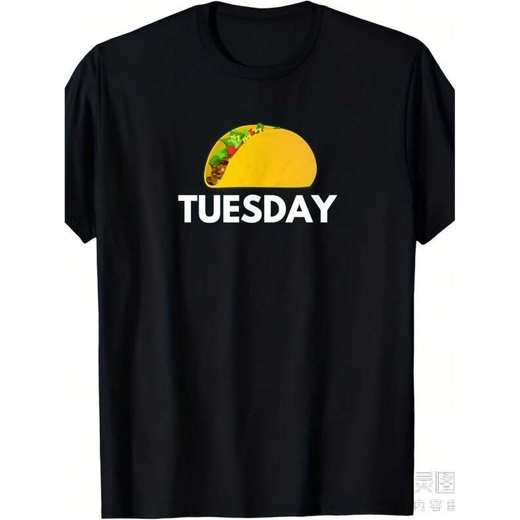 A Easy Retro Casual Tee Featuring A Graphic Print Of Taco Tuesday Designed With A Mexican Theme Round Neck And Short Sleeves