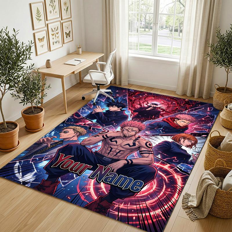 Personalized Crystal Velvet Carpet,Jujutsu Kaisen Custom Printed Name, Plush Area Rug For Home Indoor Decor