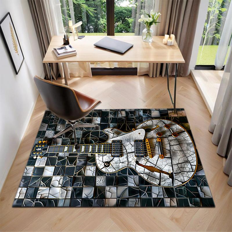 1Pc Electric guitar theme Printed circular carpet, home door mat, outdoor travel protection carpet A3