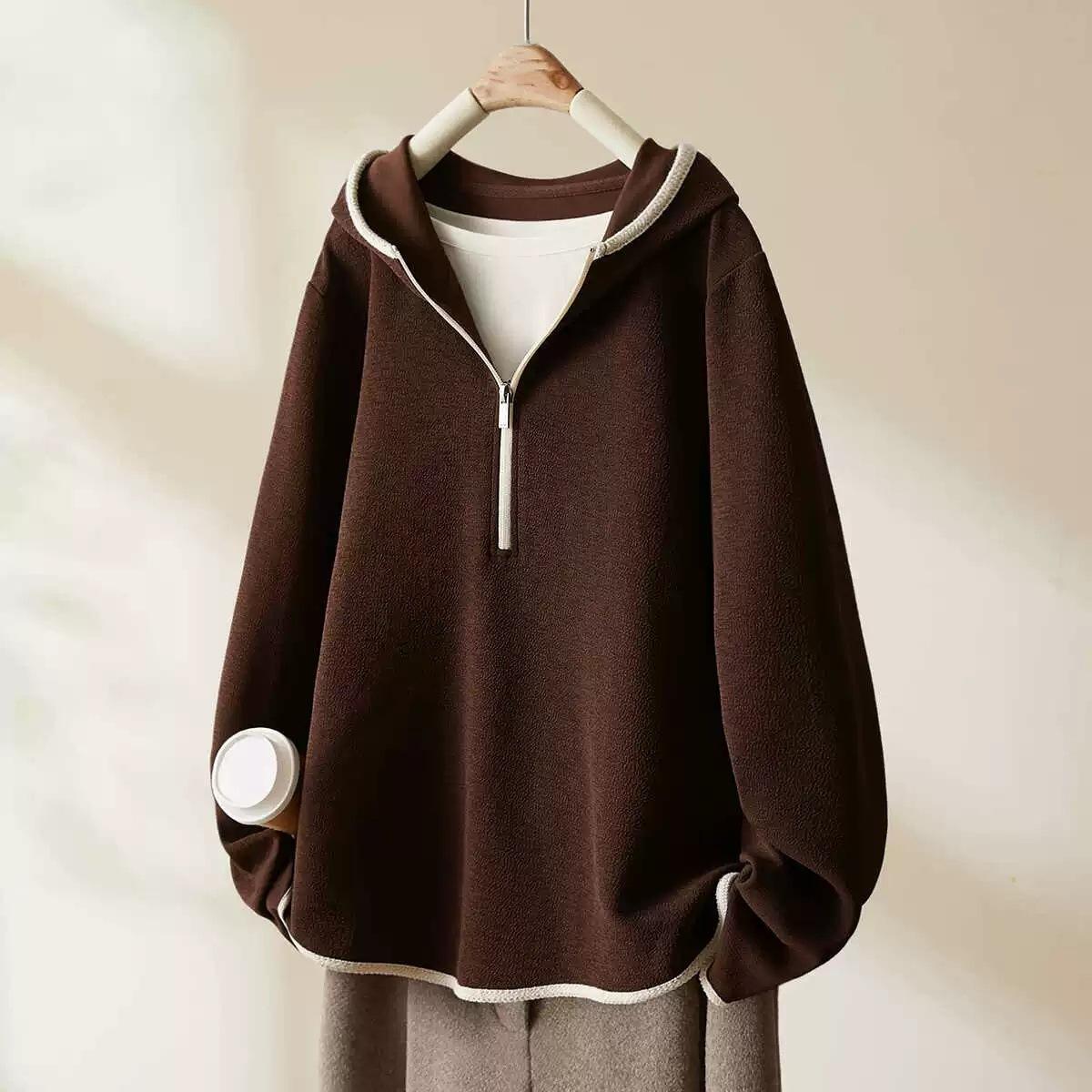 

Американский весенне-осенний свитер с полумолнией для женщин, осенний новый контрастный цвет, свободный топ с капюшоном 2XL