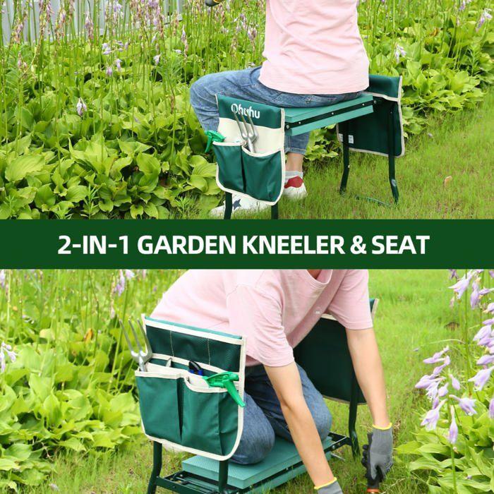 Banc-agenouilloir de jardin pliant AIMOONSA - siège + coussin EVA étanche, 59,7x27,7x49 cm, charge 150 kg