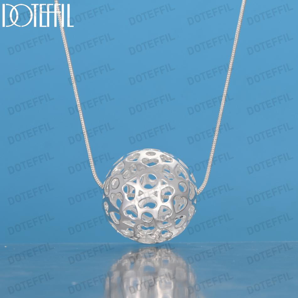 Silver 16-30 Inch Heart Pattern Ball Necklace Charm Jewelry