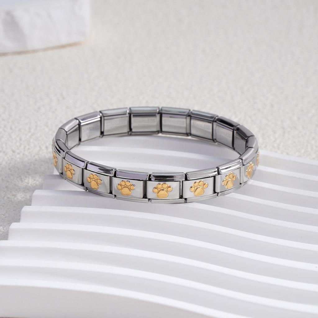 Italian Stainless Steel Love Heart & Star Modular Bracelet - Detachable Elastic Watch Band, European & American Fashion.