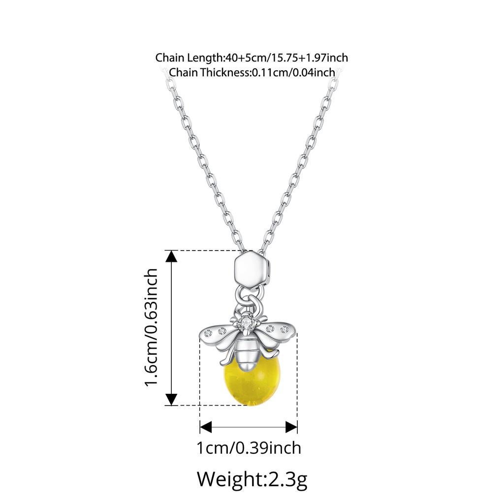WOSTU 925 Sterling Silver Honey Bee Necklace for Women Honeycomb Pendant with Yellow Crystal CZ Dainty Birthday Jewelry Gift