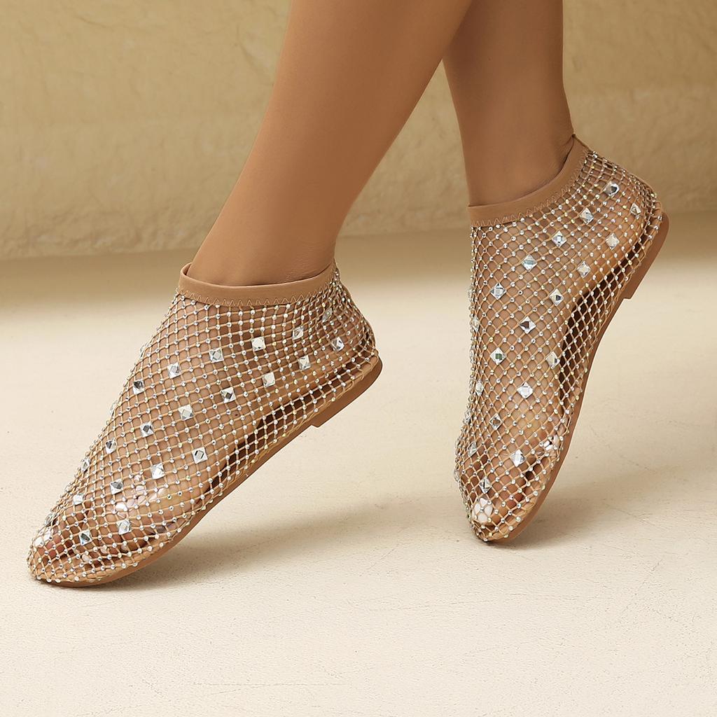 Summer Women's Luxury Sequin Bottom Hollow Short Boots Water Diamond Sexy Flat Bottom Fashion Banquet Flats Sandals