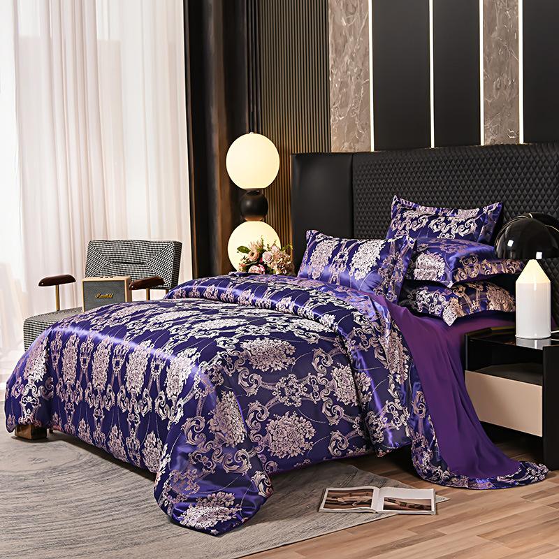 Home Textile European Satin Jacquard (Four-piece Set Three-piece Set) Quilt Cover Bed Sheet Pillowcase Single Bed Double Bed Bedding