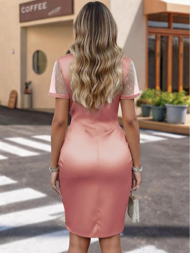 Damenmode 2026: Europäisches & Amerikanisches V-Ausschnitt Netz Prägekleid