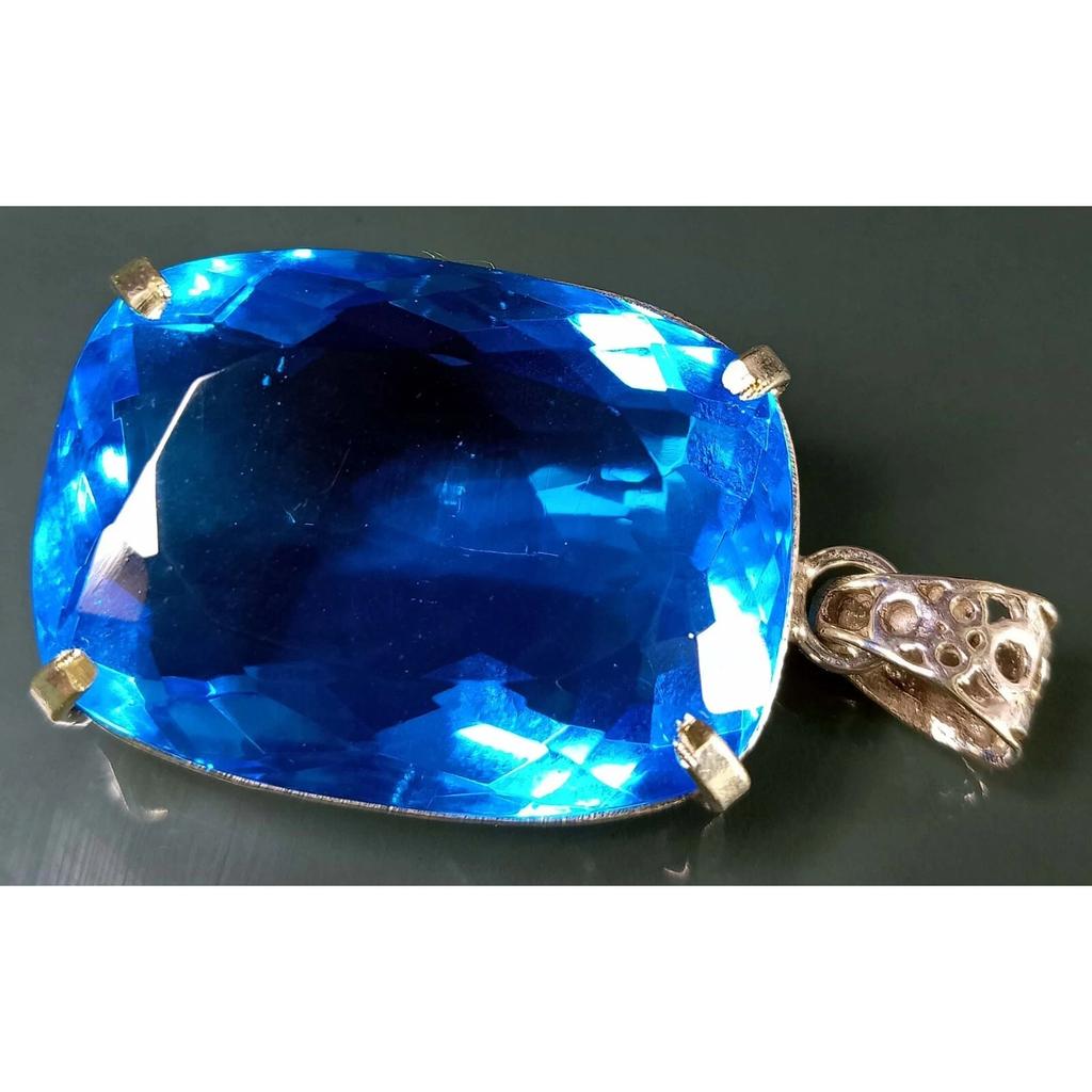 Natural Blue Topaz Pendant Cushion Cut 96.95 Ct Beautiful Certified