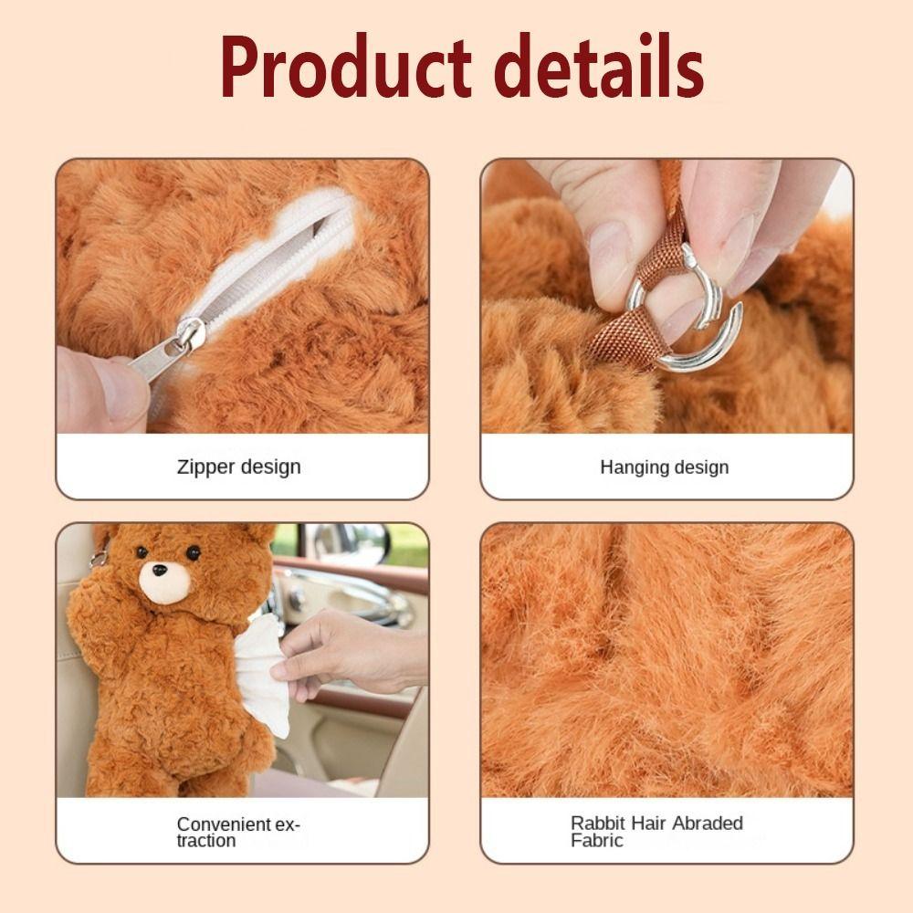 Cartoon Car Tissue Box Universal Napkin Organizer Dispenser Plush Bear Tissue Holder  Road Trip
