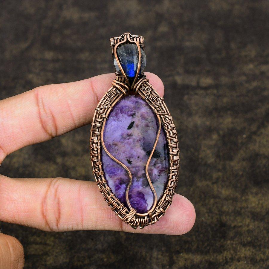 Russian Charoite Handmade Copper Wire Wrap Jewelry Pendant 3.35" T4c14