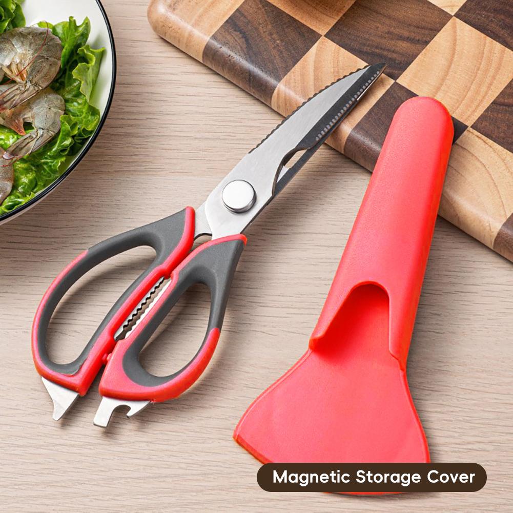 High-Quality 6-in-1 Powerful Kitchen Scissors Detachable Multi-functional Magnetic Storage Pouch Fish Scale Plane Peeler Crack Walnut Corkscrew