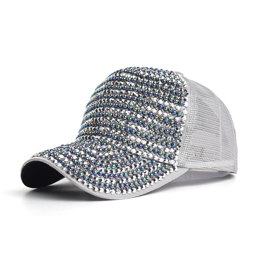 Baseball Cap Women Full Rhinestone Beads Mesh Cap Street Fashion Snapback Hats Casual Party Hip Hop Kpop Dance Cap Men Summer