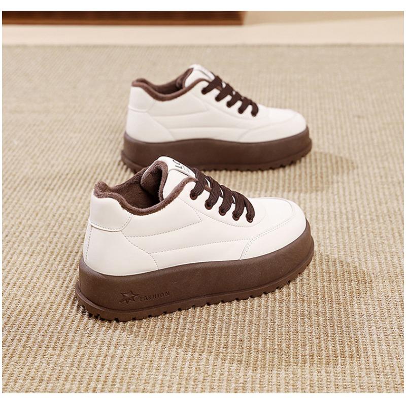 Solid Color Thick Platform Sole Fleece Lined Casual Winter Sneakers For Women