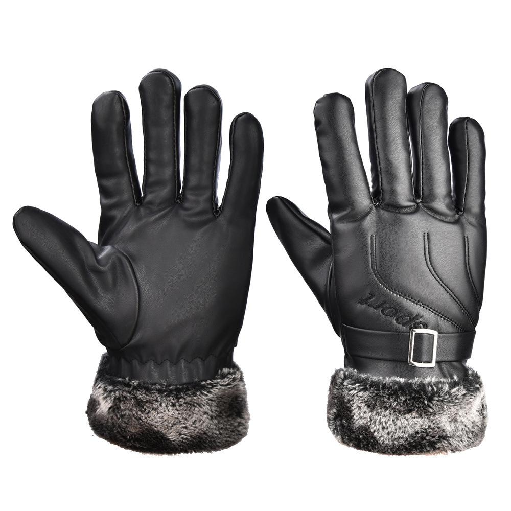 Autumn And Winter Men'S Pu Washed Leather Simulation Leather Fur Gloves Keep Warm Outdoor Cycling Manufacturers Wholesale Keep Warm Thicker