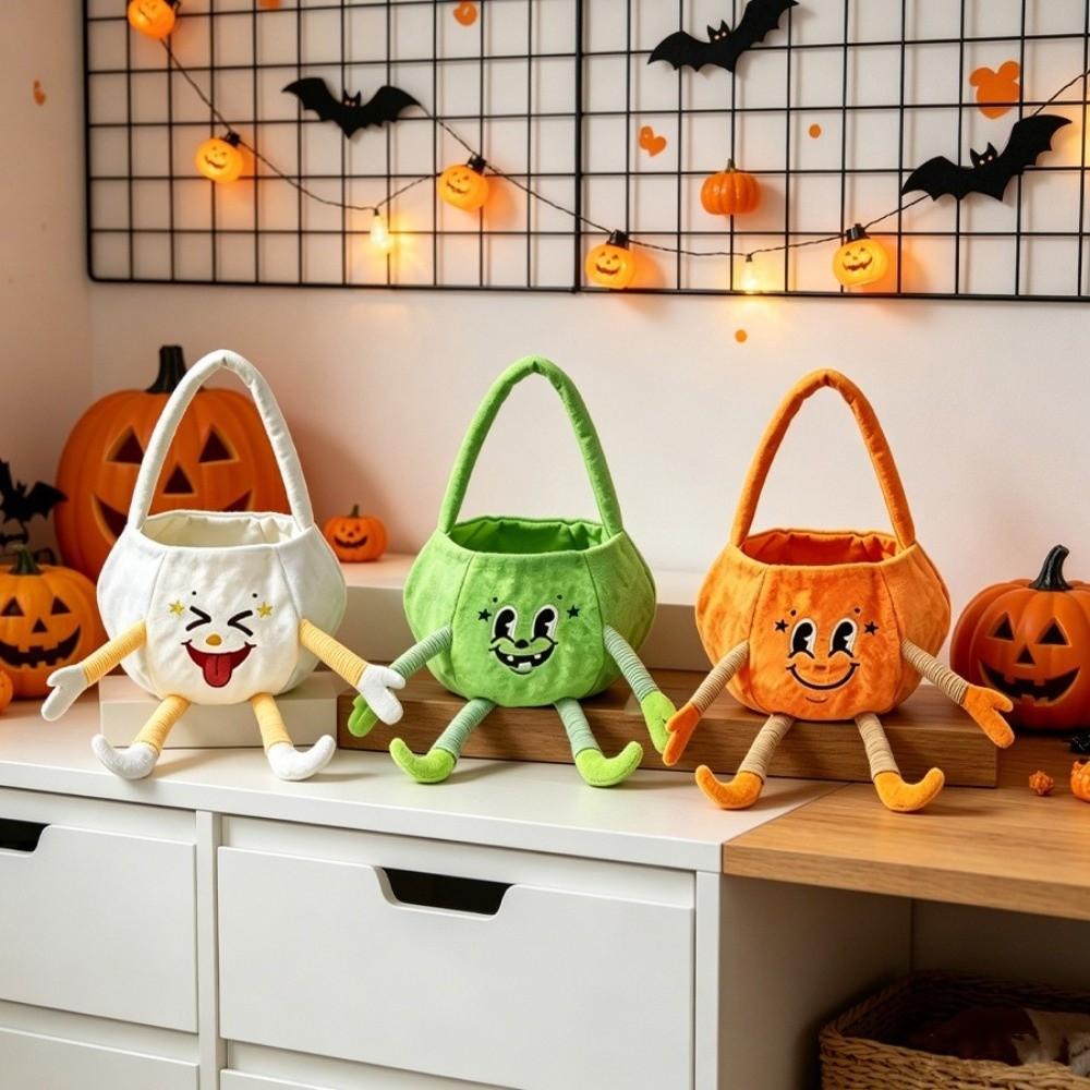 Flexible Ghost Plush Bag Handheld Pumpkin Candy Bucket Halloween Candy Bag Dessert Making