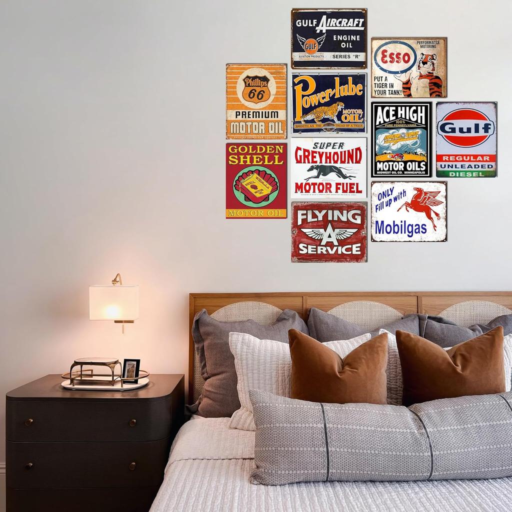 10Pcs Vintage Garage Signs For Men Wall Decorations Old Car Shop Posters Oil And Gas Station Sign Man Cave Decor,Posters For Room Aesthetic,Retro