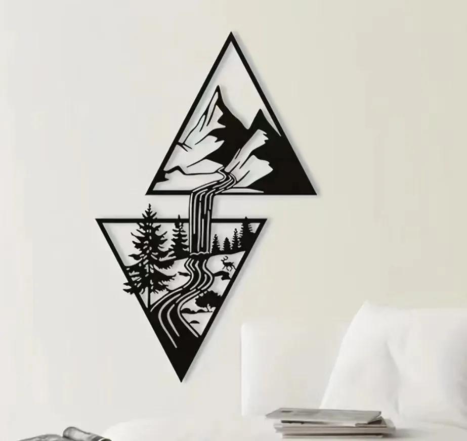 Nordic Scenery Theme Decor Iron Wall Hanging Art Home Decoration Triangle Mountain Metal Wall Ornament For Living Room Decor